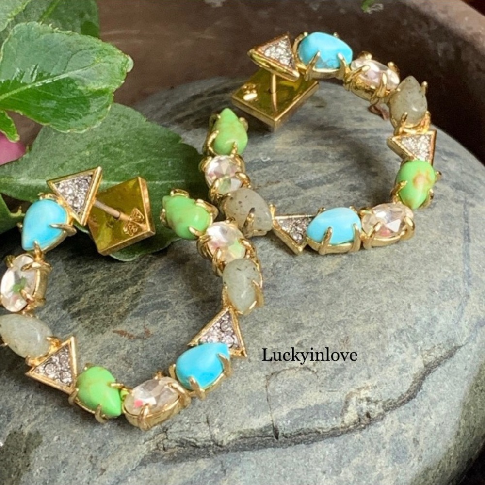 ALEXIS BITTAR• Gold Blue Green Multi-Stone Labradorite Turquoise Coiled Earrings - Picture 8 of 14